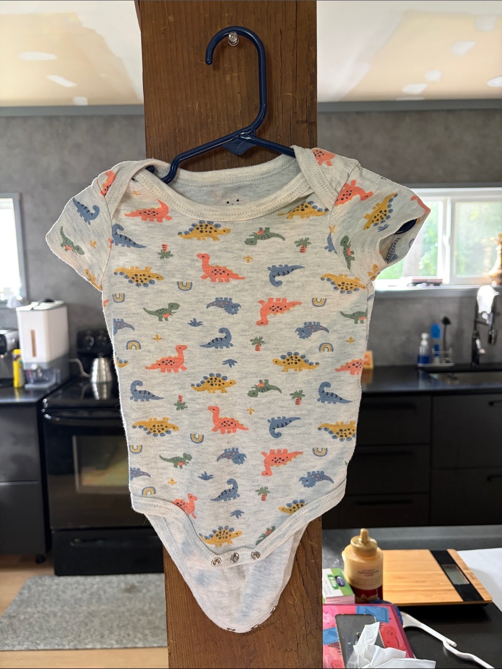 Carter's Heather Gray One-Piece Bodysuit with Colorful Dinosaur Print